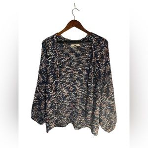 Women’s Wool Blue and Pink Open Front Sweater Long Sleeve with Wrinkled Wrist